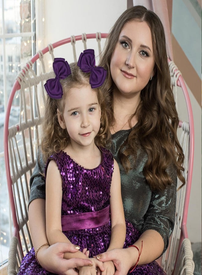 Zolyco 4.5 Inches Double Hair Bows for Women Girls Thick Ribbon Boutique Alligator Clips Hair Accessories for Older Kids Children Young Girls 2 Pcs (Deep Purple) - Image 2
